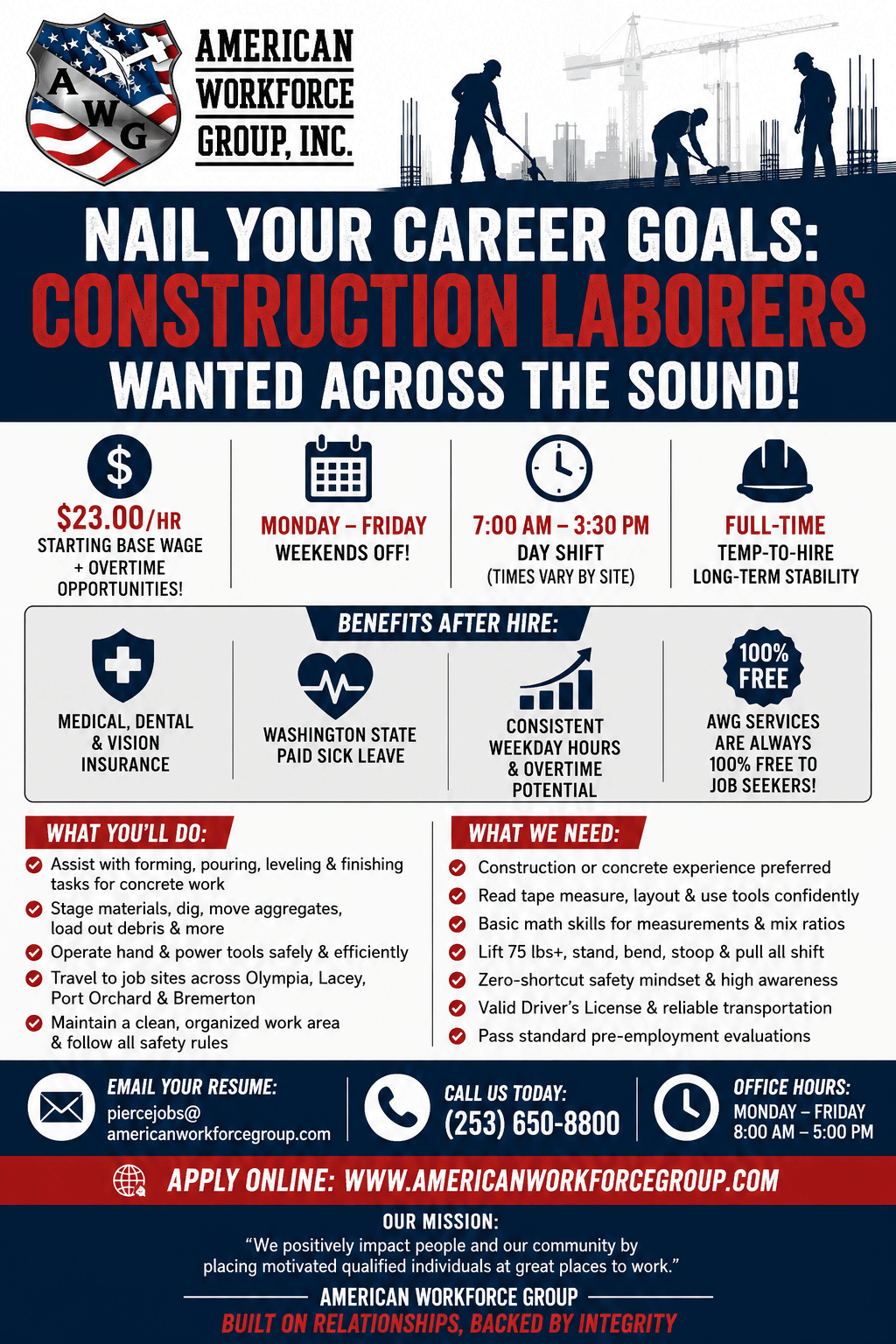 Construction Laborers Wanted Across the Sound!